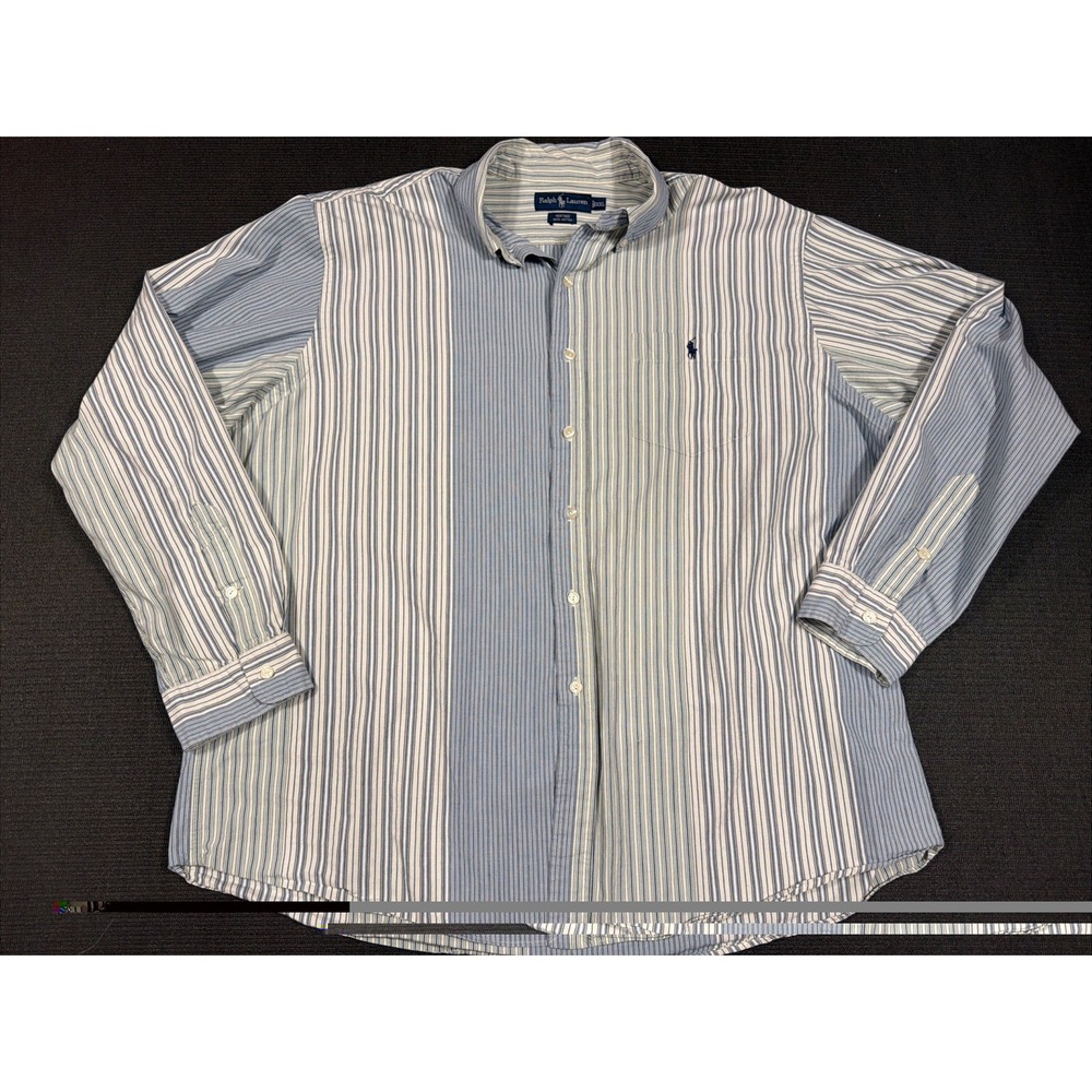 Vtg 90s Ralph Lauren Fun Shirt Mens XXL Blue Label Heritage Oxford Striped